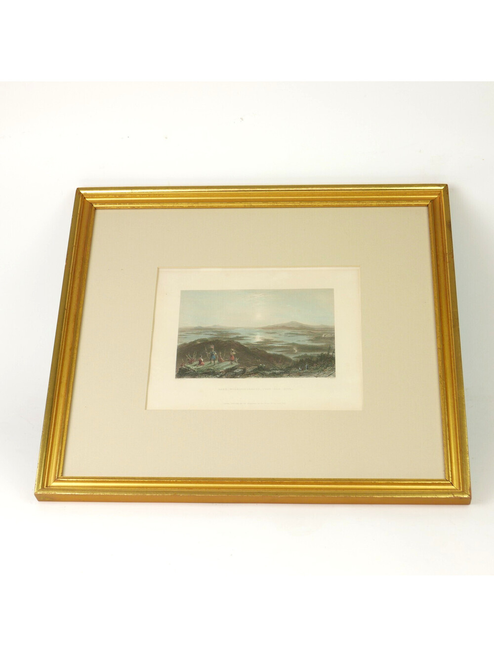 Antique 1837 Steel Engraving Lake Winnipesaukee NH Hand Colored Bartlett Framed